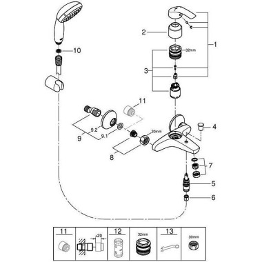 Grohe Einhand-Wannenbatte rie EUROSMART 1/2" Wd-Mon t chr 3330220A