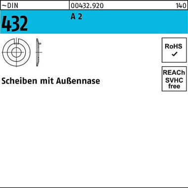 Scheibe DIN 432 Außennase 6,4 A 2 50 Stück 004329200064000