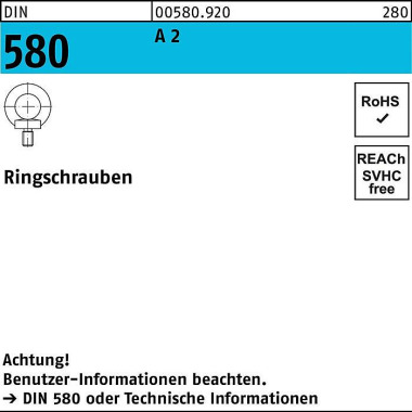 Ringschraube DIN 580 M6 A 2 1 Stück 005809200060008