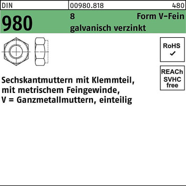 Sechskantmutter DIN 980 K lemmteil VM 10x 1 8 galv. verz. 100 Stück 009808180100100