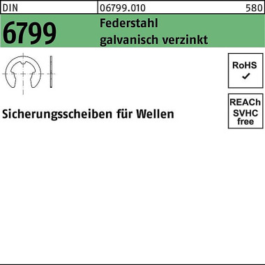 Sicherungsscheibe DIN 679 9 f.Wellen 6 Federstahl g alv.verz. 500 Stück 067990100060000