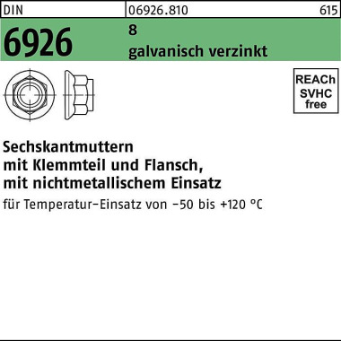 Sechskantmutter DIN 6926 Klemmteil/Flansch M6 8 ga lv.verz. 100 Stück 069268100060000