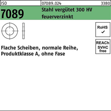 Unterlegscheibe ISO 7089 o.Fase 20 Stahl vergütet 300 HV feuerverz. 200 Stü ck 070890240200000