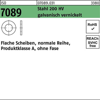 Unterlegscheibe ISO 7089 o.Fase 5 Stahl 200 HV gal v. vernickelt 1000 Stück 070890310050000