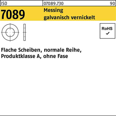 Unterlegscheibe ISO 7089 o.Fase 4 Messing galv. ve rnickelt 1000 Stück 070897300040000