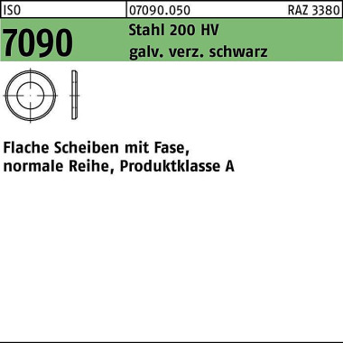 Unterlegscheibe ISO 7090 Fase 4 Stahl 200 HV galv. verz. sw 1000St. 070900500040000