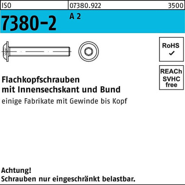 Flachkopfschraube ISO 738 0-2 Bund/Innen-6kt M6x 45 A 2 200 Stück 073809220060045