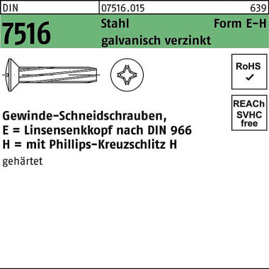 Gewindeschneidschraube DI N 7516 LIKO PH EM 8x20-H Stahl galv.verz. 250St. 075160150080020