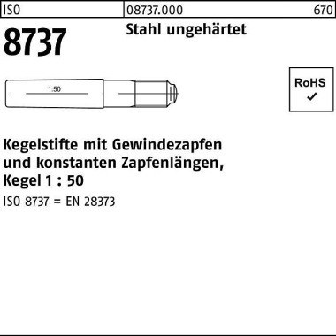 Kegelstift ISO 8737 Gewin dezapfen 6x 50 Stahl unge härtet Kegel 1:50 25 Stüc k 087370000060050