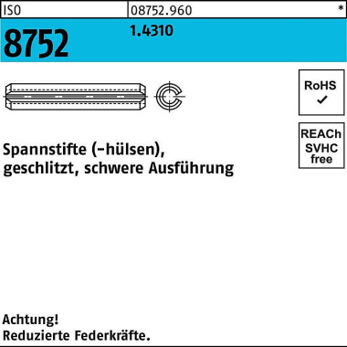 Spannstift ISO 8752 gesch litzt 2,5x 5 1.4310 schwe re Ausf. 100 Stück 087529600025005