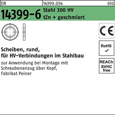 Scheibe EN 14399-6 rund 3 0 (31x56x5) 300 HV feuerv erz. geschmiert 20St. PEI NER 143990340300000