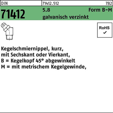 Kegelschmiernippel DIN 71 412 FormB-M BM 6x1 SW 9 5 .8 galv.verz. 100St. 714125120060000