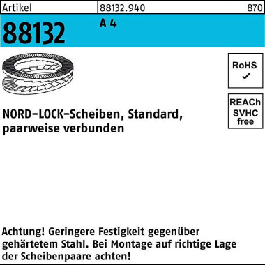 Unterlegscheibe R 88132 g eklebt NL 18 SS A 4 100 S tück NORD-LOCK 881329400180000