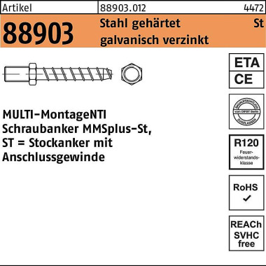 Stockanker R 88903 MMSplu s-St 7,5x100 M8 SW 10 Sta hl galv.verz. 50St. HECO 889030120075100