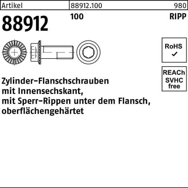 Zylinderflanschschraube R 88912 Sperr-Ripp Innen-6 kt M10x 20 100 200 Stück 889121000100020