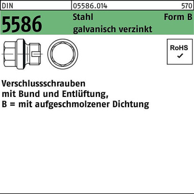 Verschlußschraube DIN 558 6 FormB BG 3/4 A + Entlüf tung Stahl gal Zn 25 Stüc k 055860140750000