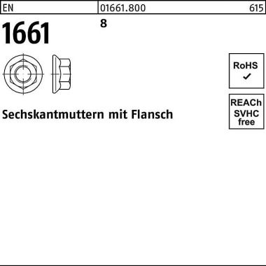 Sechskantmutter EN 1661 F lansch M10 8 500 Stück 016618000100000