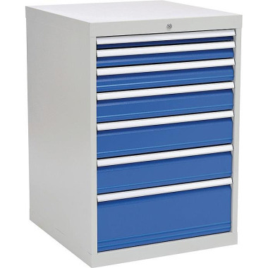 Schubladenschrank H1019xB705xT736mm lichtgrau/signalblau 7 Schubl.Vollauszug 80700/2221AV 7035/5005