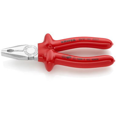 Knipex Combination Pliers chrome plated with dipped insulation, VDE-tested 180mm 03 07 180