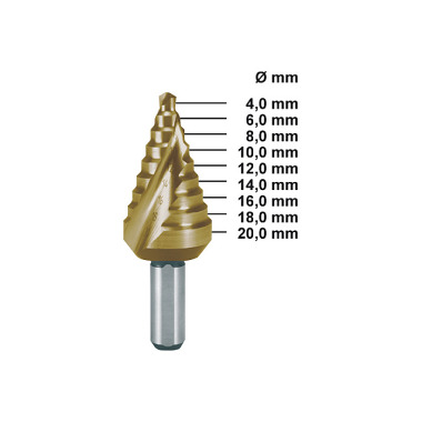 Ruko Step drills HSS-TiN, spiral fluted with split point, short design 101062T