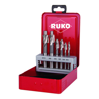 Ruko Flat countersinker-set DIN 373 HSS with fixed guide in steel case 102450