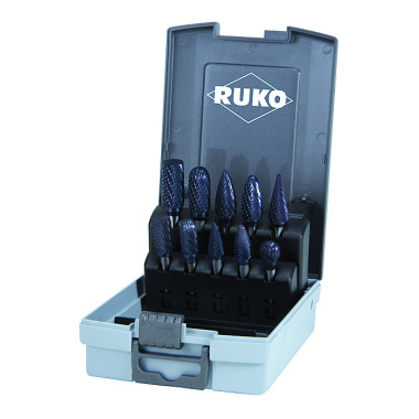 Ruko Set of tungsten carbide rotary burrs TiCN in plastic case ABS 116003TCRO