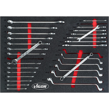 Vigor Double open-end, double ring and ring spanner set - Number of tools: 29 V5113