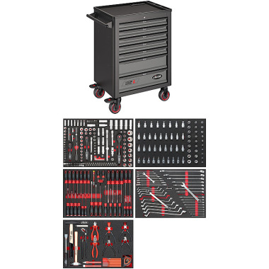 Vigor 1000 Workshop trolley with assortment - Total length: 723 mm - Number of tools: 344 V4560