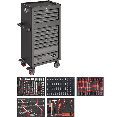 Vigor 1000 Workshop trolley with assortment and tool case - Number of tools: 344 V4561