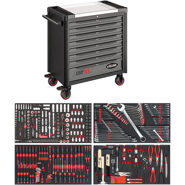 Vigor Workshop trolley with assortment and stainless steel worktop - 1000 XL - Number of tools: 375 V4481-X/375