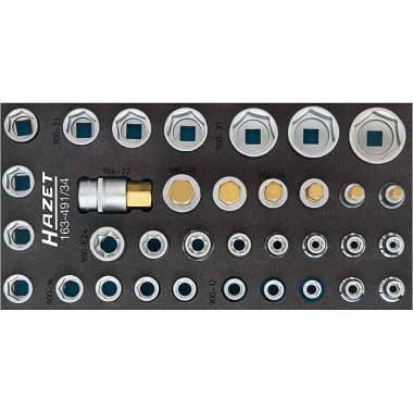 HAZET Socket wrench / screwdriver socket wrench insert set, internal square (Robertson) 12.5 = 1/2??, 34 pieces 163-491/34