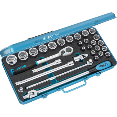 HAZET Socket wrench set - square hollow 12.5 mm (1/2 inch) - external hexagon traction profile - number of tools: 30 905