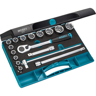 HAZET Socket wrench set - square hollow 12.5 mm (1/2 inch) - external hexagon traction profile - number of tools: 17 906