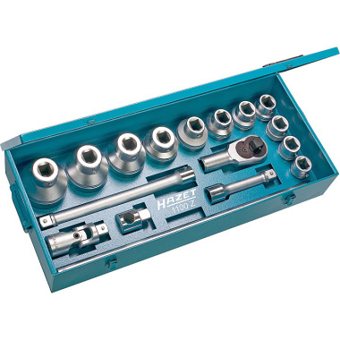 HAZET Socket wrench set - square hollow 25 mm (1 inch) - external double hexagon profile - number of tools: 17 1100Z