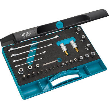 HAZET TORX® tool set - hollow square 6.3 mm (1/4 inch), hollow square 10 mm (3/8 inch), hollow square 12.5 mm (1/2 inch) - outside TORX® profile, tamper-resistant TORX® profile, inside TORX® profile - number of tools: 29 1557/29