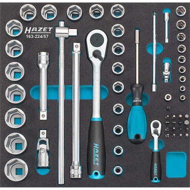 HAZET Socket wrench / screwdriver set - square hollow 12.5 mm (1/2 inch), square hollow 6.3 mm (1/4 inch), hexagon solid 6.3 (1/4 inch) - Number of tools: 57 163-224/57