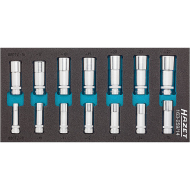 HAZET Socket wrench insert set - square hollow 10 mm (3/8 inch) - external double hexagon traction profile - number of tools: 14 163-259/14