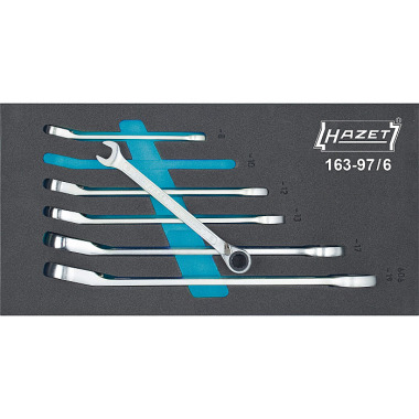 HAZET Ratchet combination wrench set - external double hexagon traction profile - number of tools: 6 163-97/6