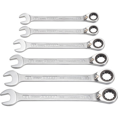 HAZET Ratchet combination wrench set - external double hexagon traction profile - number of tools: 6 606/6-1