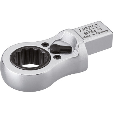 HAZET Insert ratchet ring spanner - insert square 14 x 18 mm - external double hexagon profile - 19 mm 6606D-19