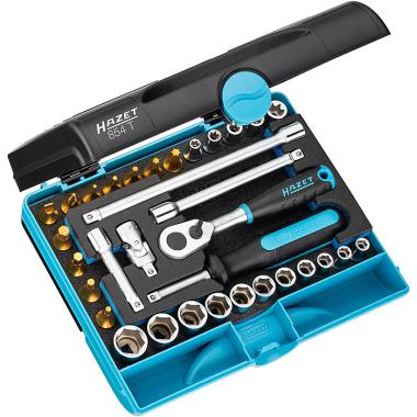 HAZET Socket wrench set - square hollow 6.3 mm (1/4 inch) - outside hexagon profile, outside TORX® profile, inside TORX® profile, slotted profile, Phillips profile PH, inside hexagon profile - number of tools: 33 854T