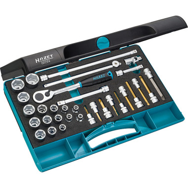 HAZET Socket wrench set - square 10 mm (3/8 inch) - external hexagon traction profile, internal hexagon profile, Phillips profile PH, slotted profile - number of tools: 32 885N