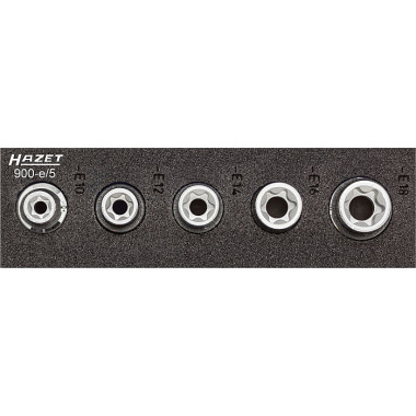 HAZET TORX® socket wrench set (1/12) - Square 12.5 mm (1/2 inch) - Outside TORX® profile - E?10 - E?18 - Number of tools: 5 900-E/5