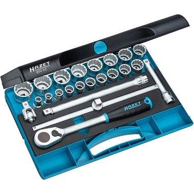 HAZET Socket wrench set - square 12.5 mm (1/2 inch) - external double hexagon traction profile - number of tools: 23 900AZ