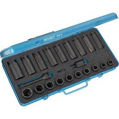 HAZET Impact machine screwdriver socket wrench set - square 12.5 mm (1/2 inch) - external hexagon traction profile - number of tools: 23 900S