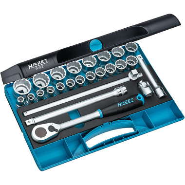 HAZET Socket wrench set - square 12.5 mm (1/2 inch) - external double hexagon traction profile - number of tools: 25 900Z