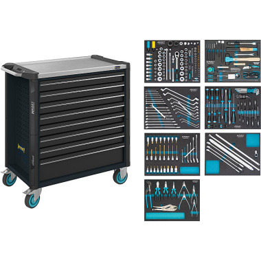 HAZET Workshop trolley - Drawers, flat: 7 x 81 x 696 x 398 mm - Drawers, high: 1 x 166 x 696 x 398 mm - Number of tools: 243 179NXL-8-VW/243