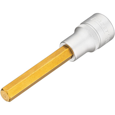 HAZET Screwdriver socket - square 12.5 mm (1/2 inch) - TiN-coated - 100 mm length - hexagon socket profile - 10 mm 986L-10