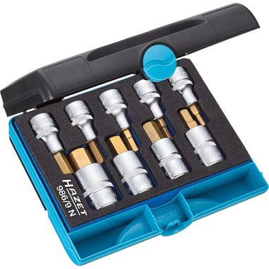 HAZET Screwdriver socket set - square hollow 12.5 mm (1/2 inch) - hexagon socket profile - number of tools: 9 986/9N