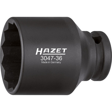 HAZET Impact, machine screwdriver socket insert (double 6-point) - hollow square 12.5 mm (1/2 inch) - external double hexagon profile - 36 mm 3047-36